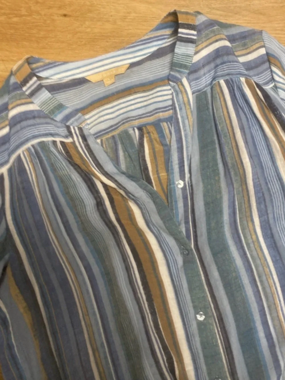 Striped Tie-Front Button Shirt - Blue & Brown large NWOT